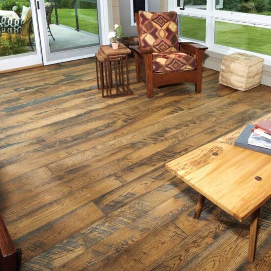 wide plank flooring with rustic finish