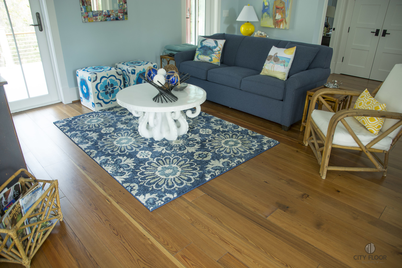 Wide Plank Flooring in Beach House Family Room