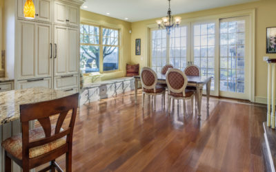 Cumaru, Maple, and Brazilian Cherry wide plank floors in kitchen