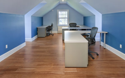 American cherry wide plank floors in office