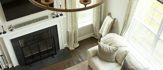 Wirebrushed white oak wide plank floor