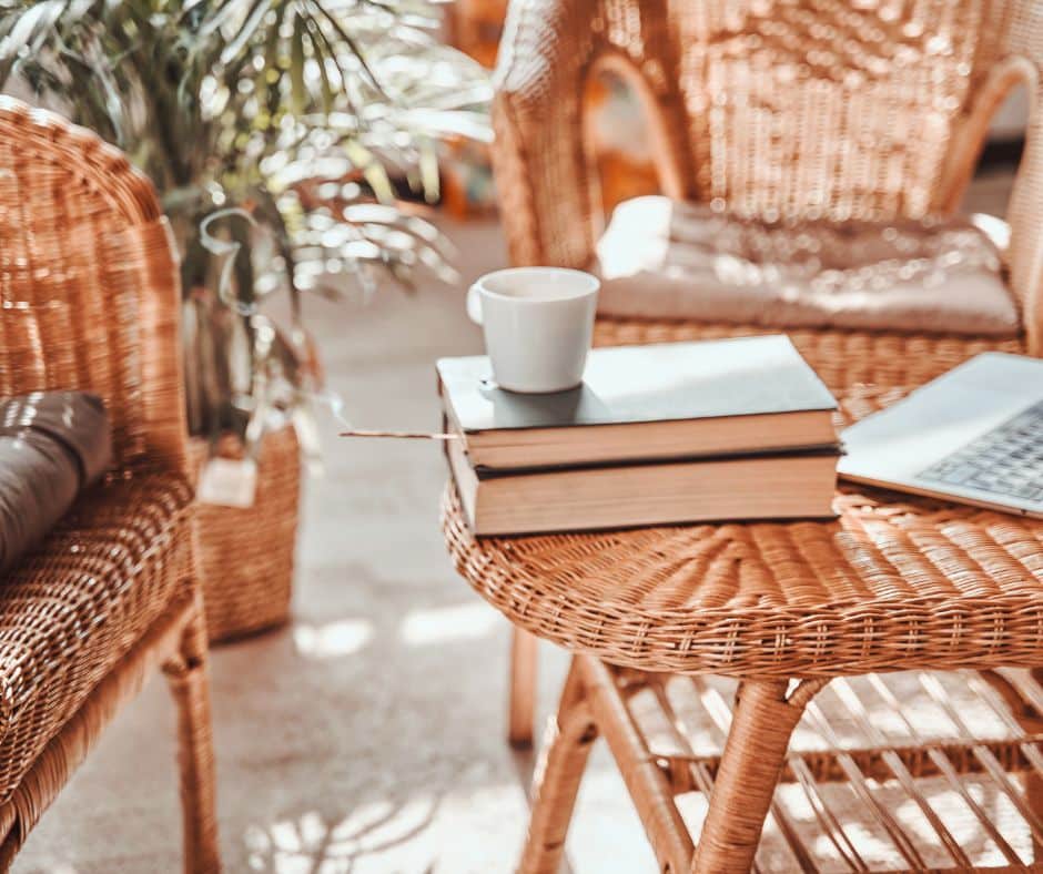 books in sunroom