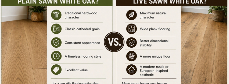 Comparison chart showing when to choose plain sawn versus live sawn white oak flooring